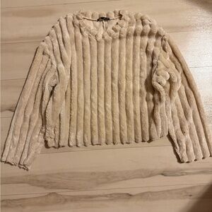 Zara Cream Ribbed Crew Neck Sweater